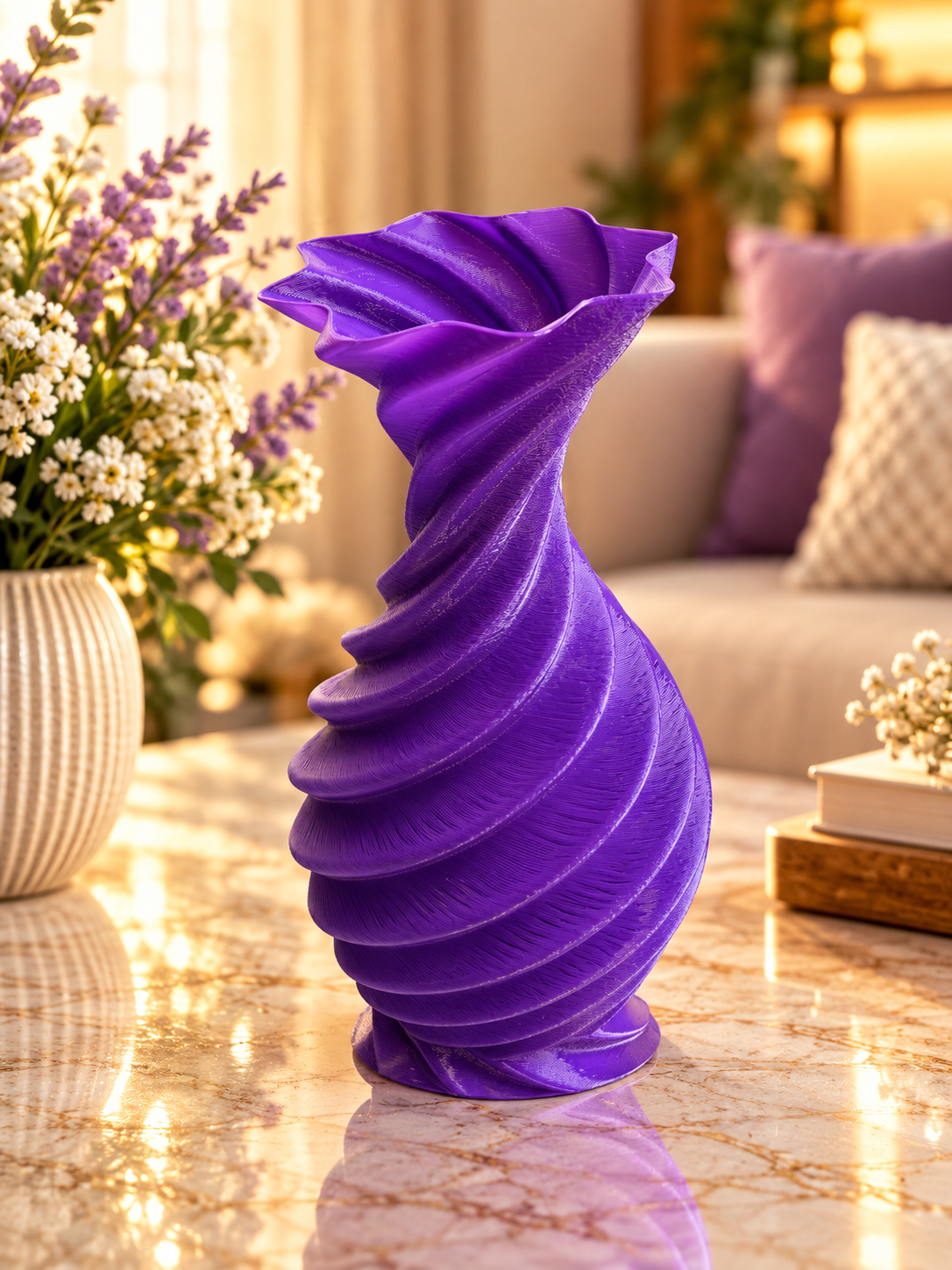 Vază decorativă 3D cu formă organică spiralată – Mov - imagine galerie