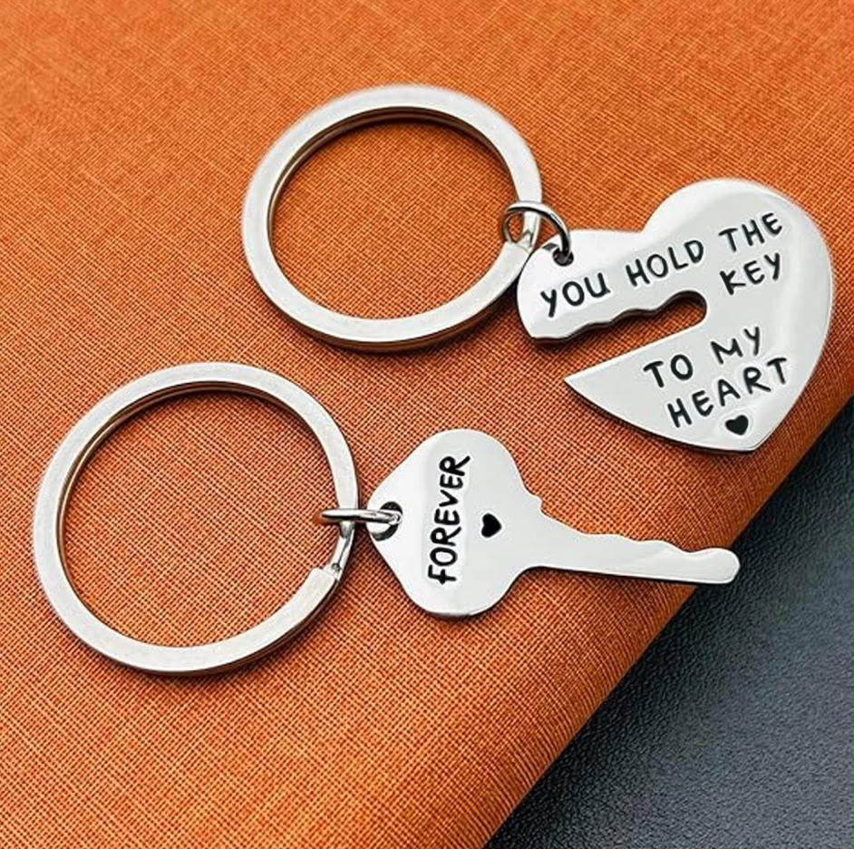 Set brelocuri pentru cupluri „Inimă și Cheie” – Personalizabile (Auriu, Argintiu, Rose Gold) - imagine galerie