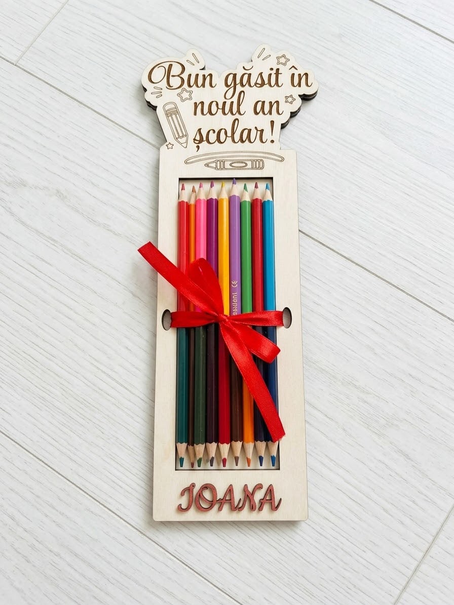 Suport din lemn personalizat pentru creioane colorate – Cadou creativ și unic - imagine galerie