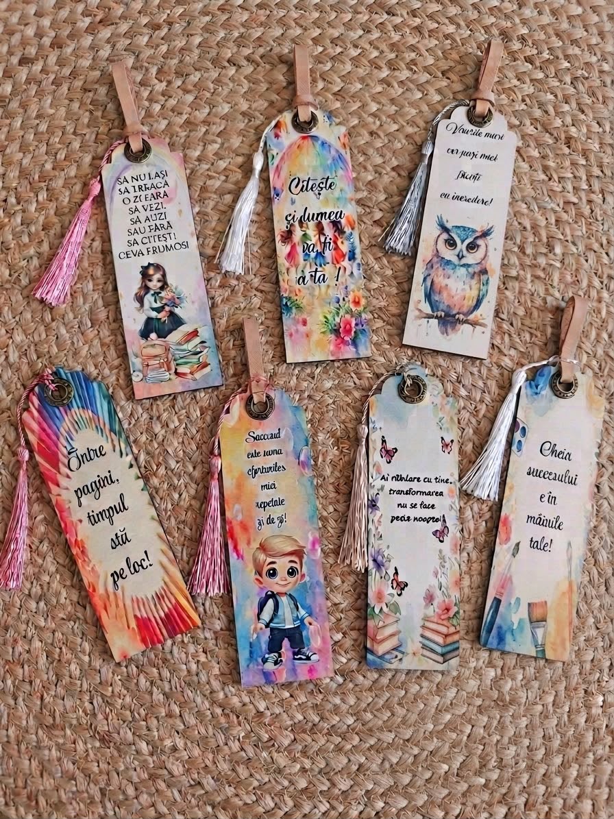 Semn de carte personalizat din lemn – Gravură laser și design jucăuș pentru copii și școlari - imagine galerie