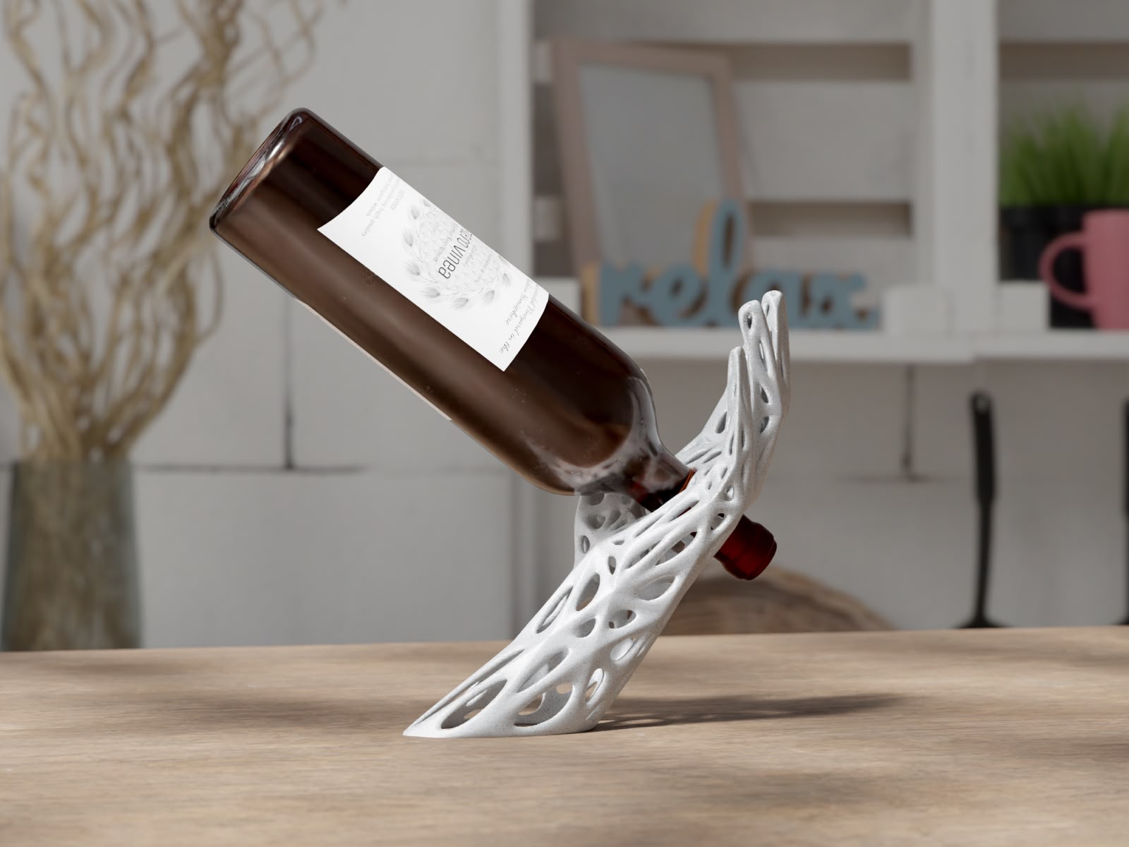 Suport 3D pentru sticlă de vin – design echilibrat tip aripă - imagine galerie