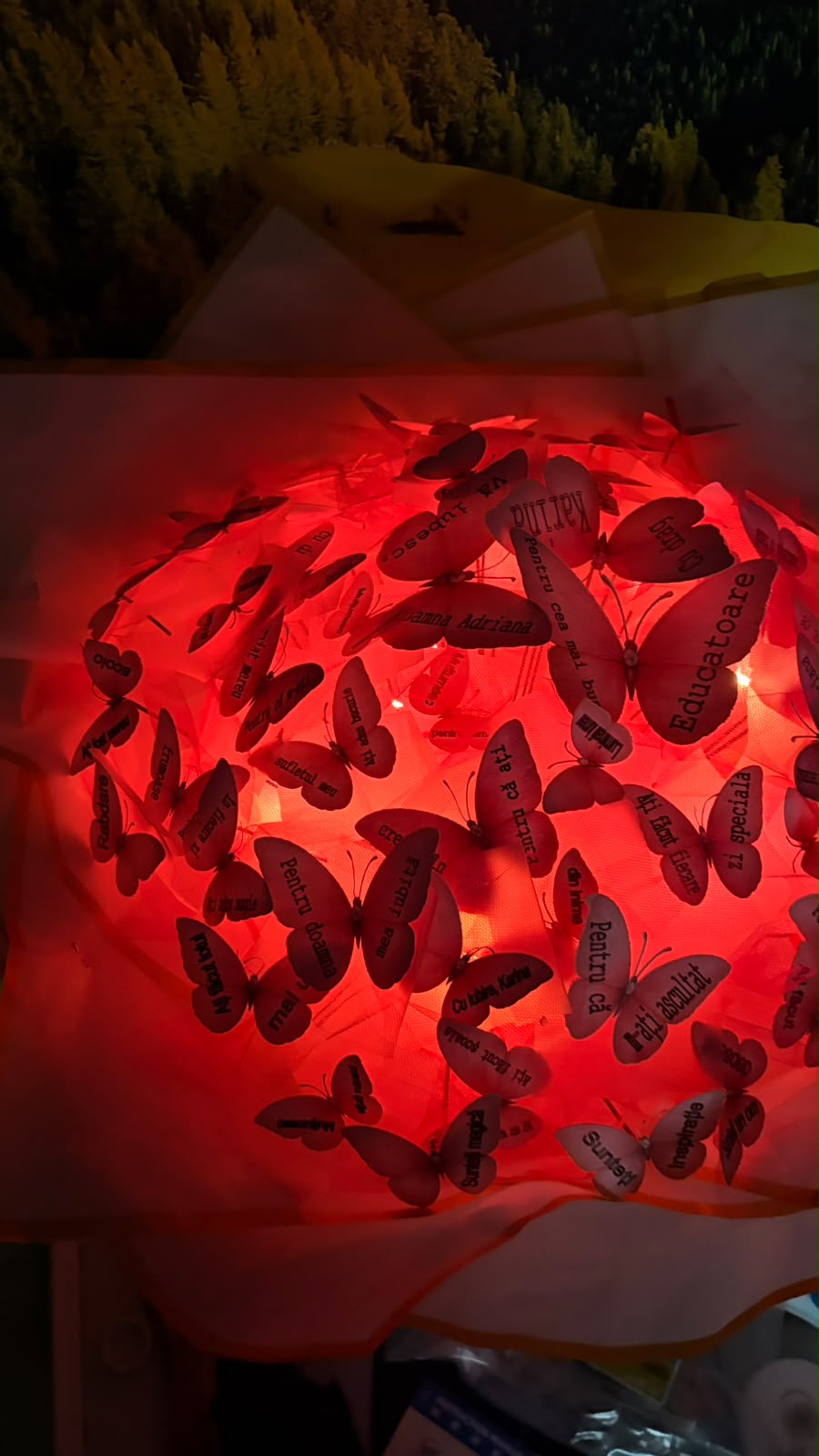 Buchet luminos decorativ cu fluturi/elemente tematice și iluminat LED - imagine galerie
