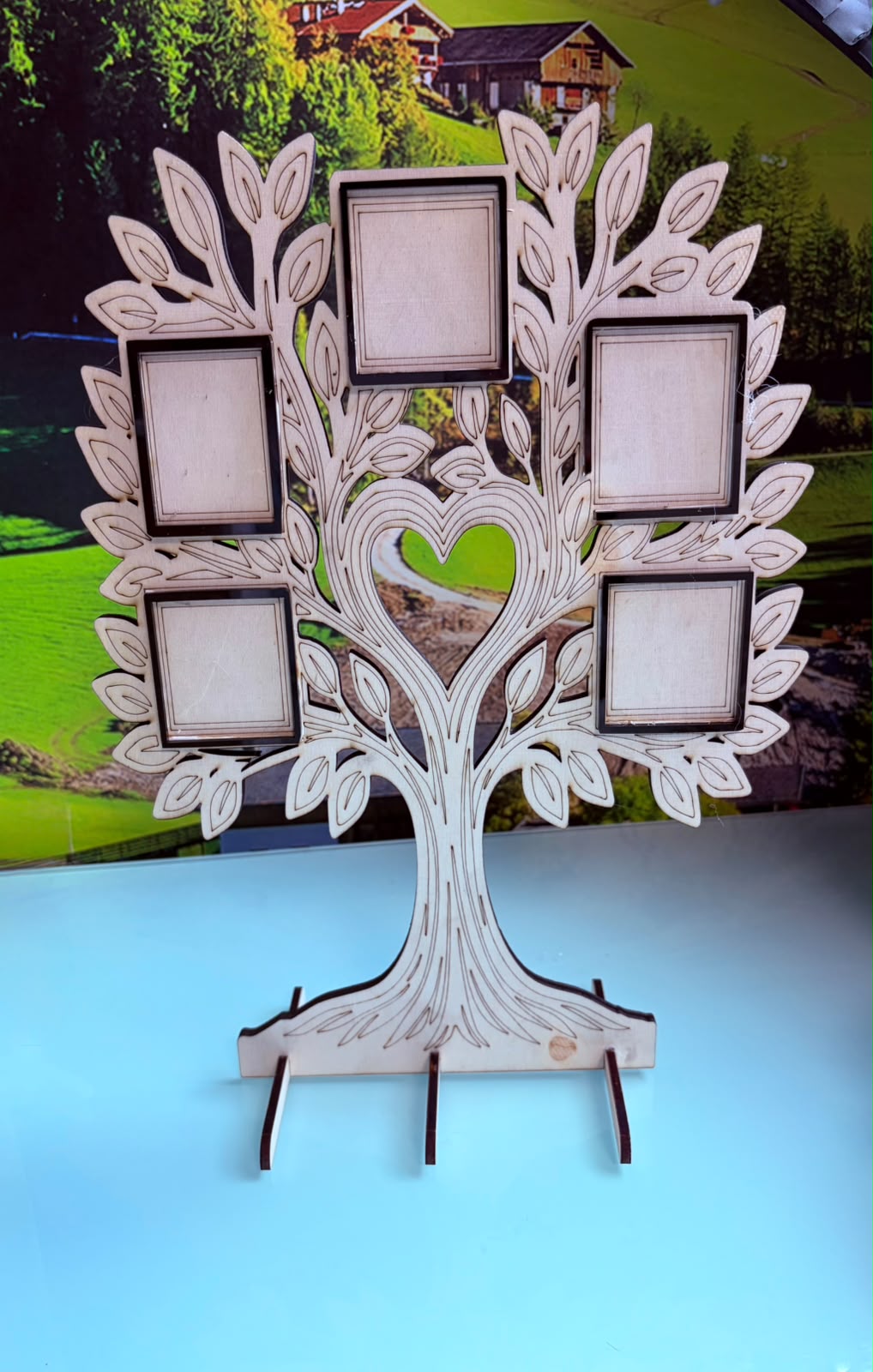 Suport Foto Decorativ „Arborele Genealogic” din Lemn – Rame Multiple (Gravură Laser) - imagine galerie