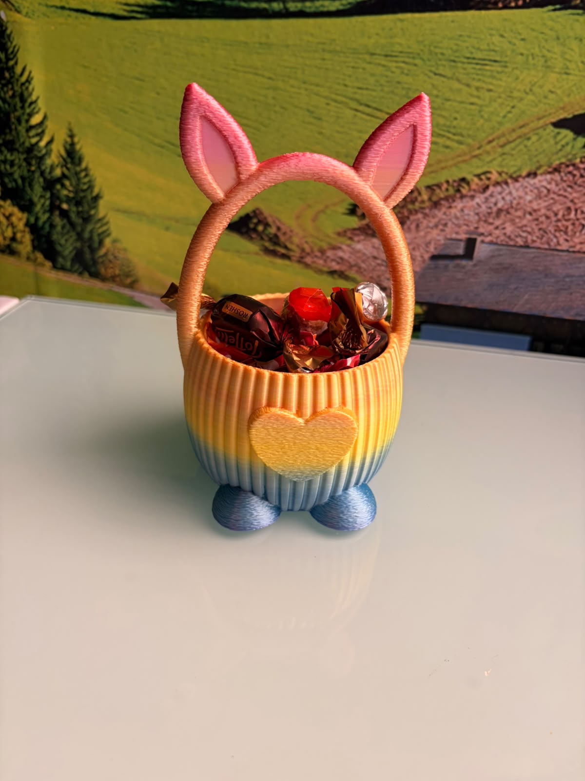 Coșuleț Decorativ 3D cu Urechi de Iepuraș și Inimioară - imagine galerie