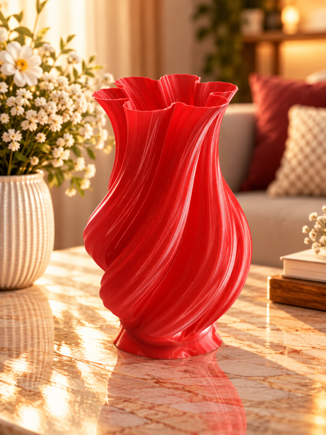 Vază decorativă 3D cu design floral spiralat - imagine galerie