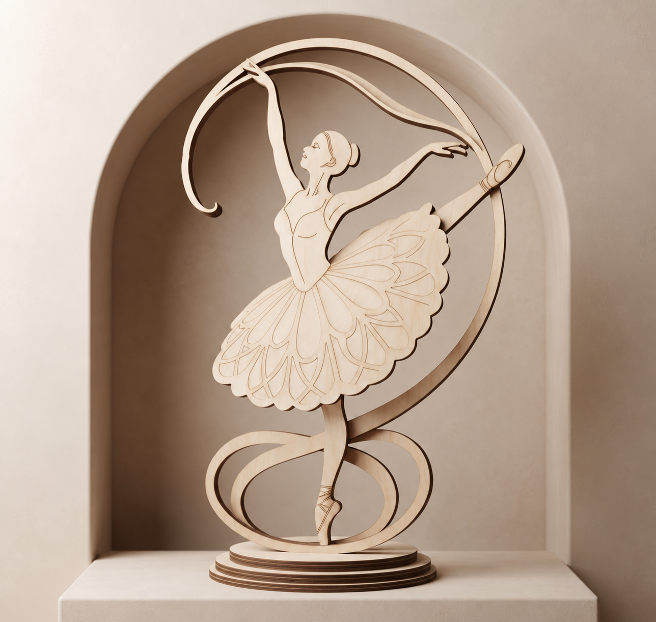 Balerină Decorativă 3D din Lemn – Dansatoare cu Panglică Artistică - imagine galerie