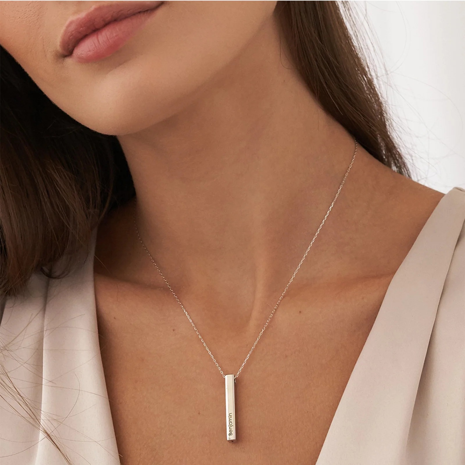 Colier personalizat tip bară din oțel - imagine galerie