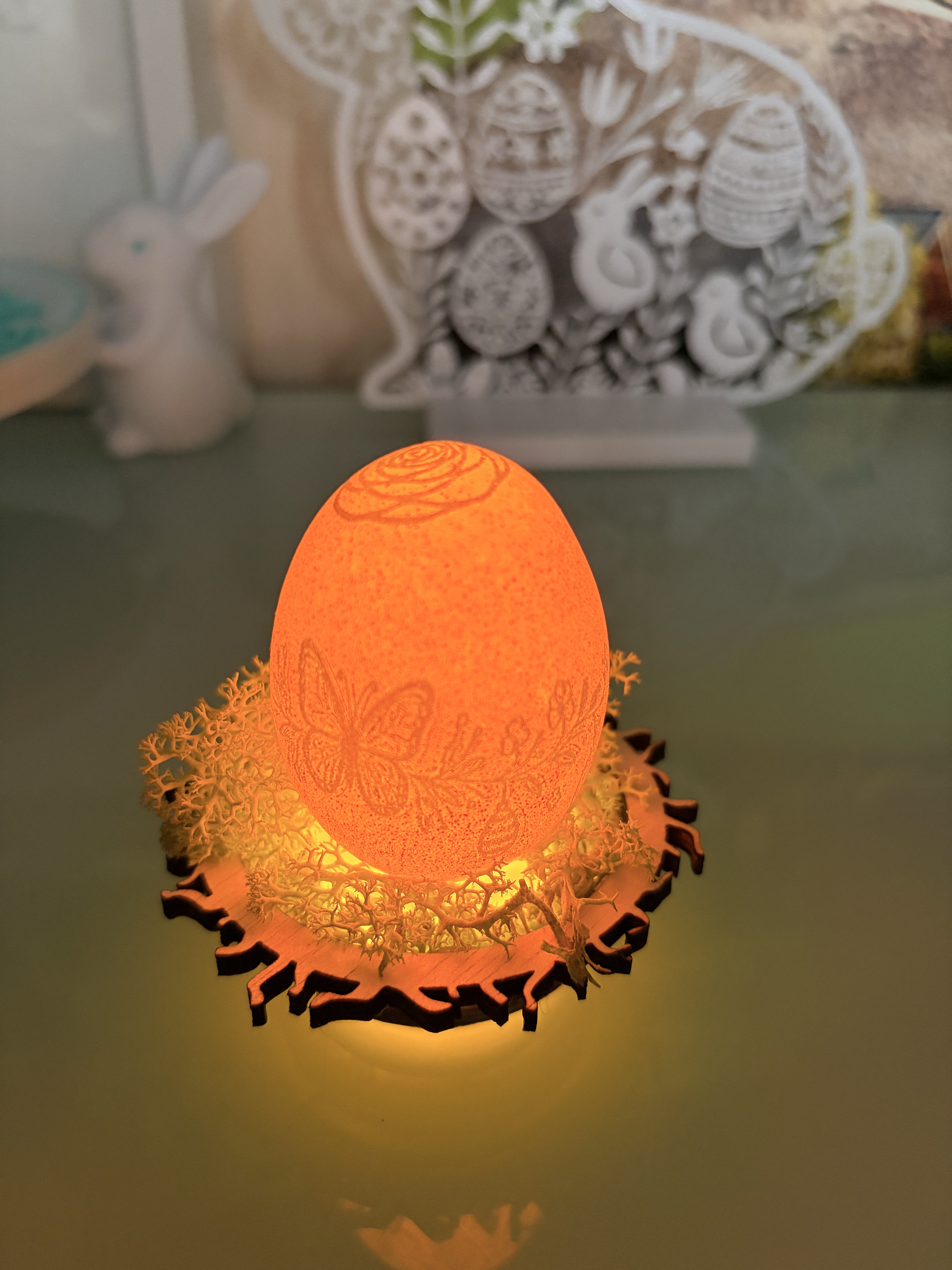 Ou Decorativ Luminos 3D – Lampă Ambientală cu Suport și Elemente Naturale - imagine galerie