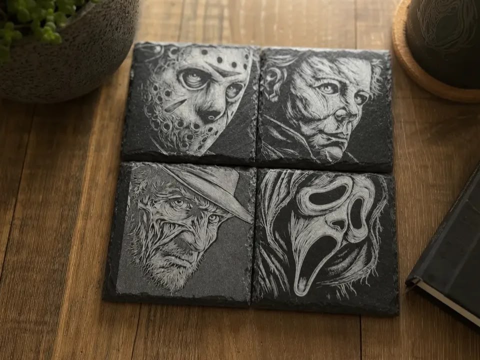 Set suporturi de pahare / Platouri decorative din ardezie naturală – Gravură laser personalizată - imagine galerie