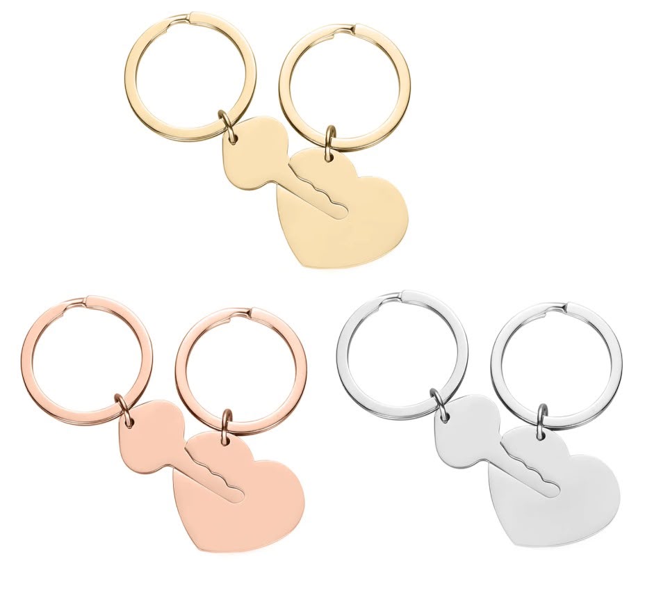 Set brelocuri pentru cupluri „Inimă și Cheie” – Personalizabile (Auriu, Argintiu, Rose Gold) - imagine galerie