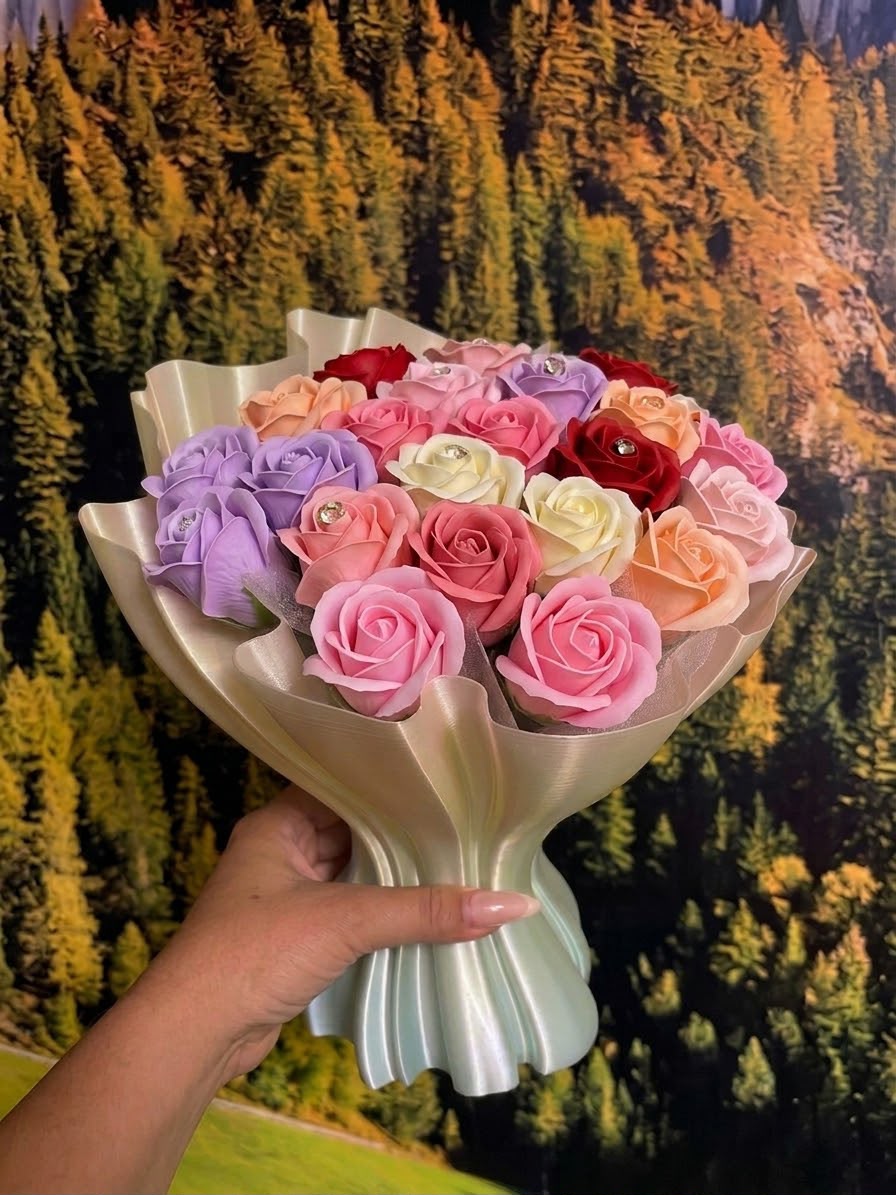 Aranjament floral în vază 3D – Trandafiri de săpun și mesaje personalizate - imagine galerie