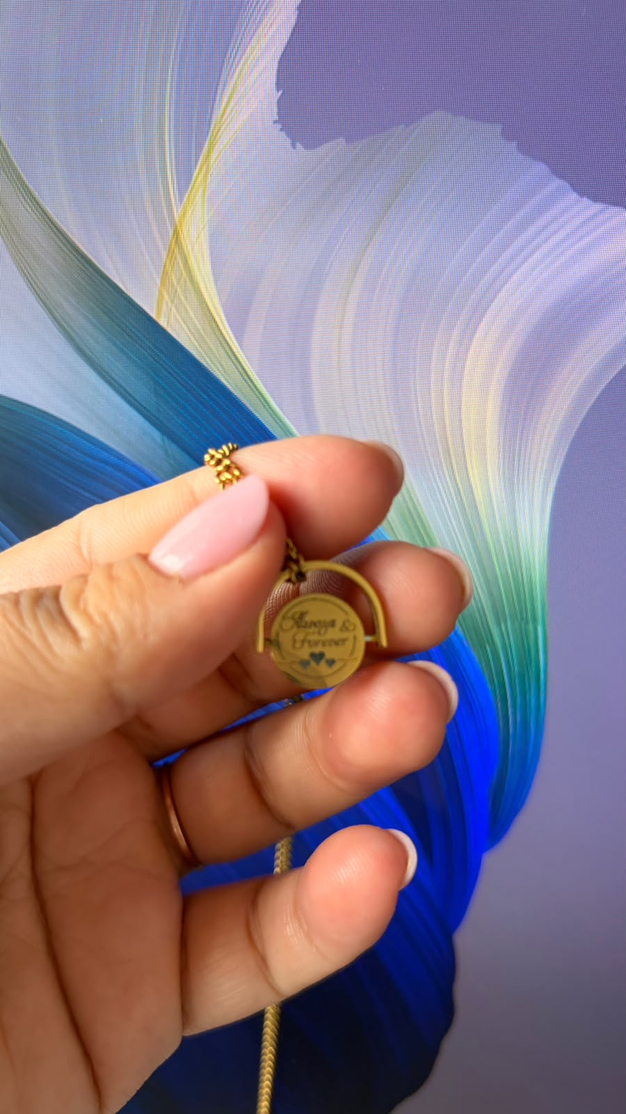 Colier personalizat din oțel inoxidabil cu disc rotativ – Always & Forever - imagine galerie