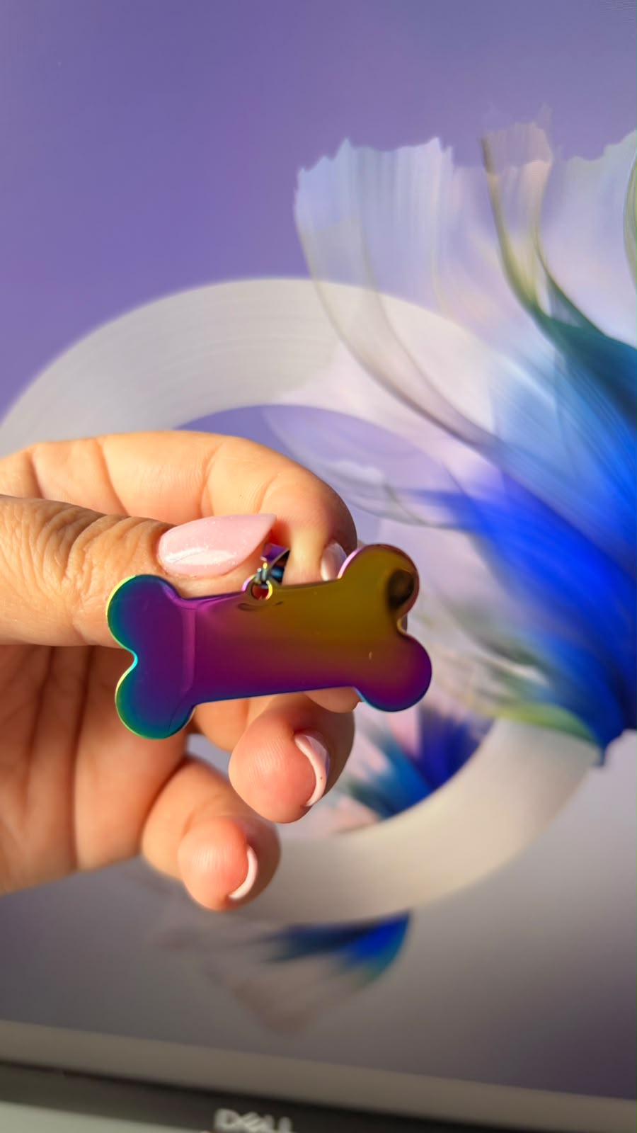 Plăcuță personalizabilă în formă de os – Finisaj curcubeu irizat - imagine galerie