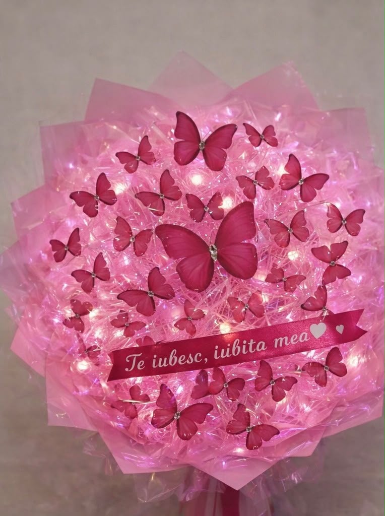 Buchet luminos decorativ cu fluturi/elemente tematice și iluminat LED - imagine galerie
