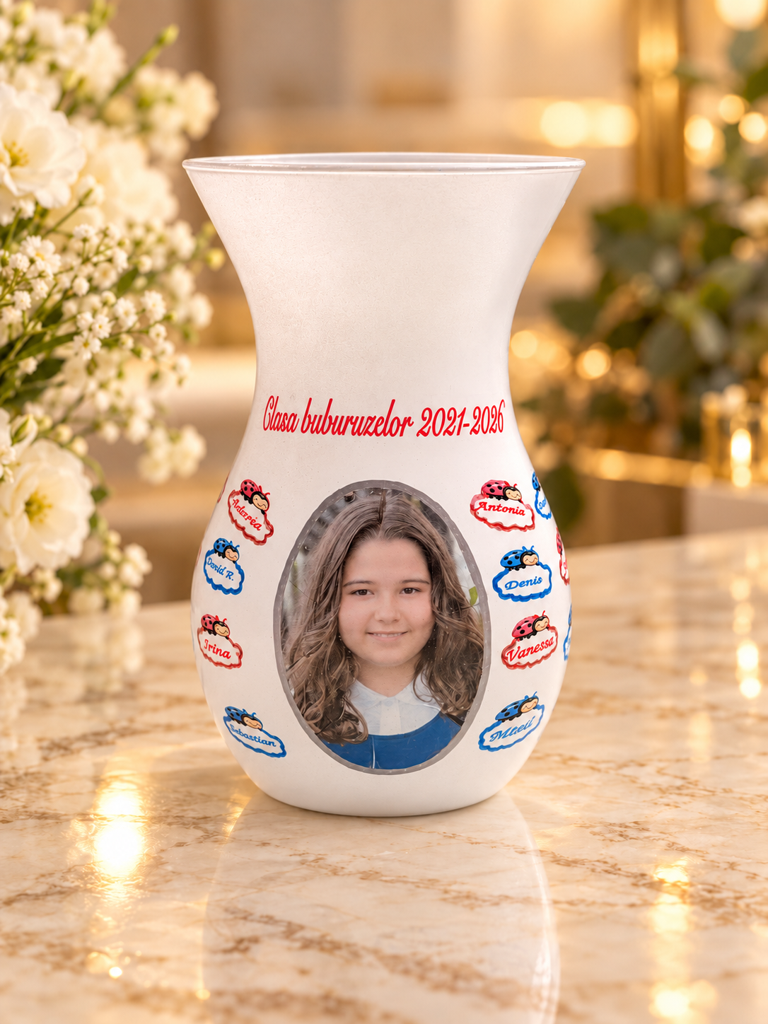 Vază Decorativă cu Poză și Mesaj Personalizat – Cadou Emoționant