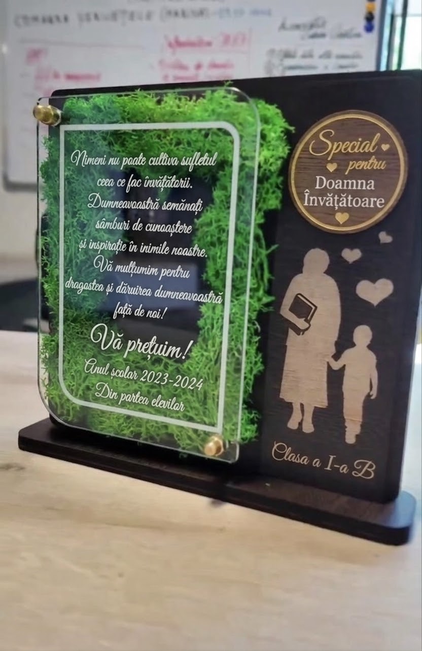 Tablou Personalizat pentru Învățătoare cu Licheni și Plexiglas – Cadou de Mulțumire