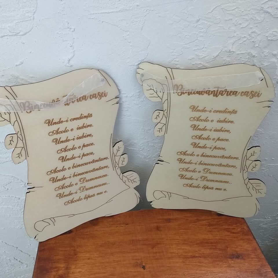 Tablou Decorativ din Lemn în formă de Pergament – „Binecuvântarea Casei”