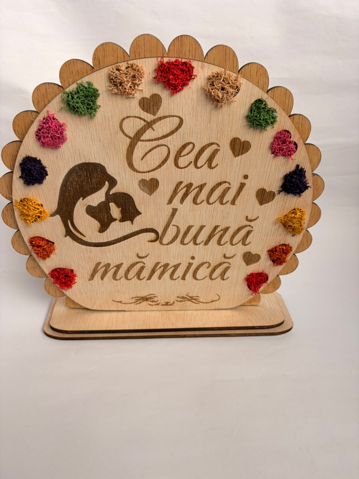 Decorațiune 3D din Lemn – Inimă și Arbore cu Mușchi Stabilizat Colorat – Kasem Studio
