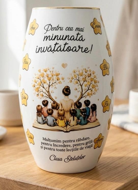 Vază Personalizată cu Mesaj, Fotografie sau Tematică – Cadou Unicat