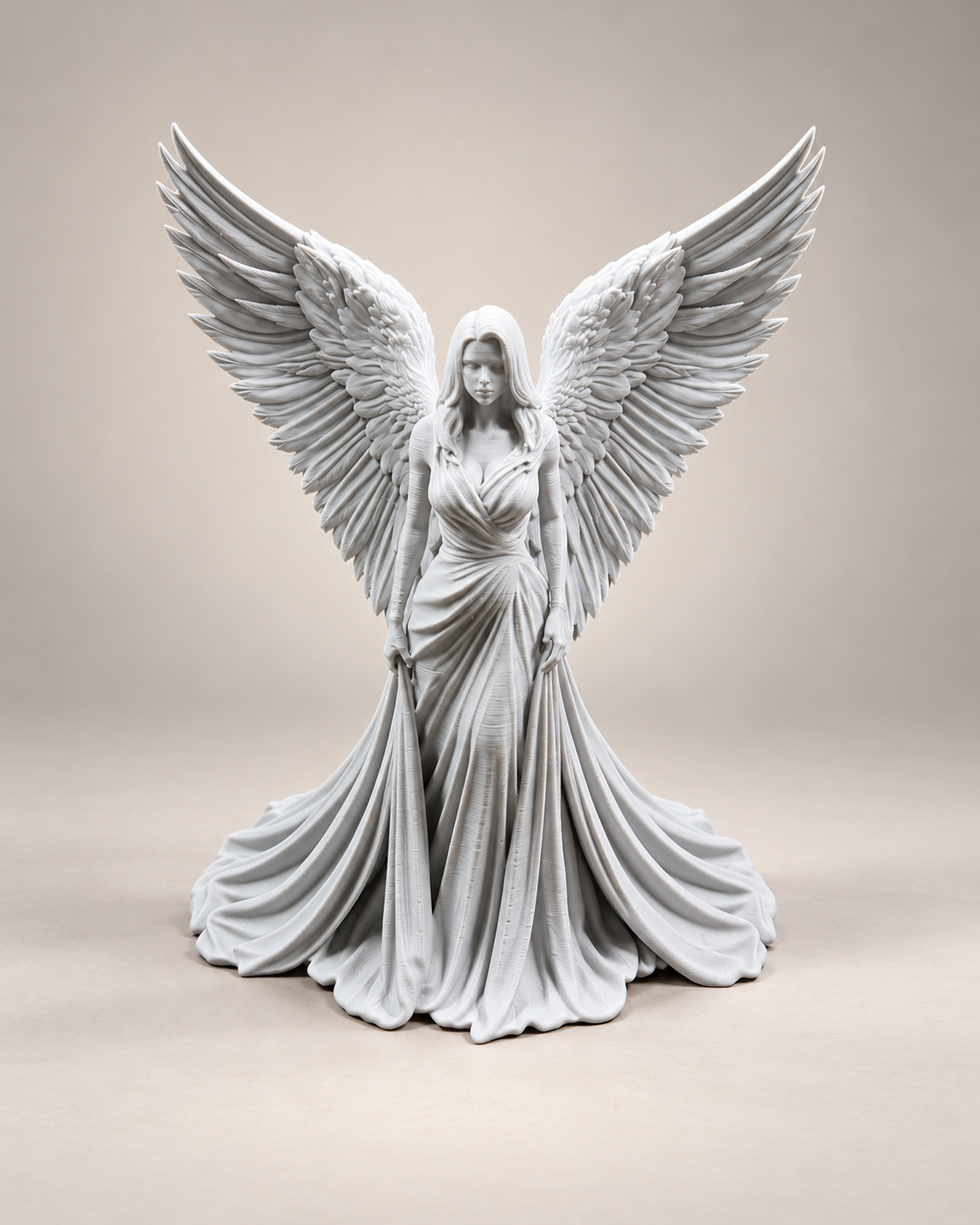 Statuetă Înger cu Aripi Deschise – Figurină Decorativă 3D Albă